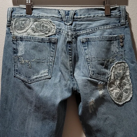 Miss Me Marilyn 26 Bootcut Patchwork Boho Cottagecore Indie Distressed Blue Jean - Picture 2 of 16
